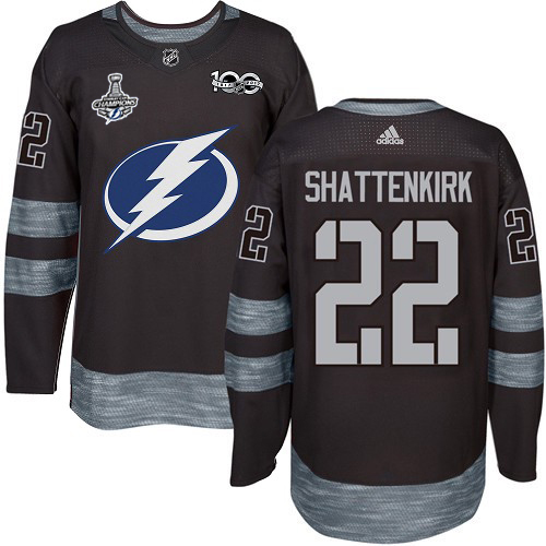 Men Adidas Tampa Bay Lightning #22 Kevin Shattenkirk Black 1917-2017 100th Anniversary 2020 Stanley Cup Champions Stitched NHL Jersey